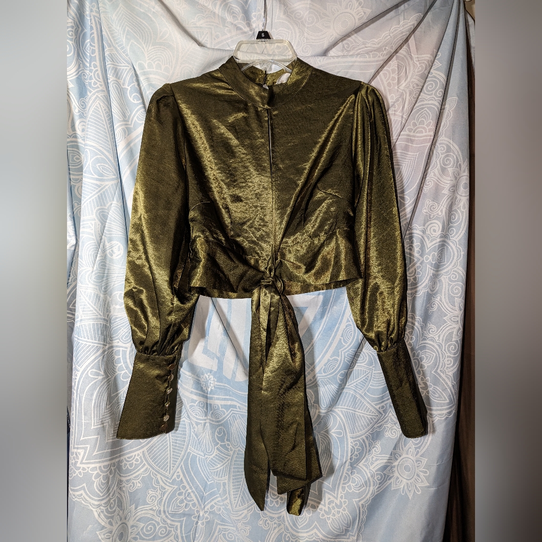 Long Sleeve Green Blouse Top Small New
